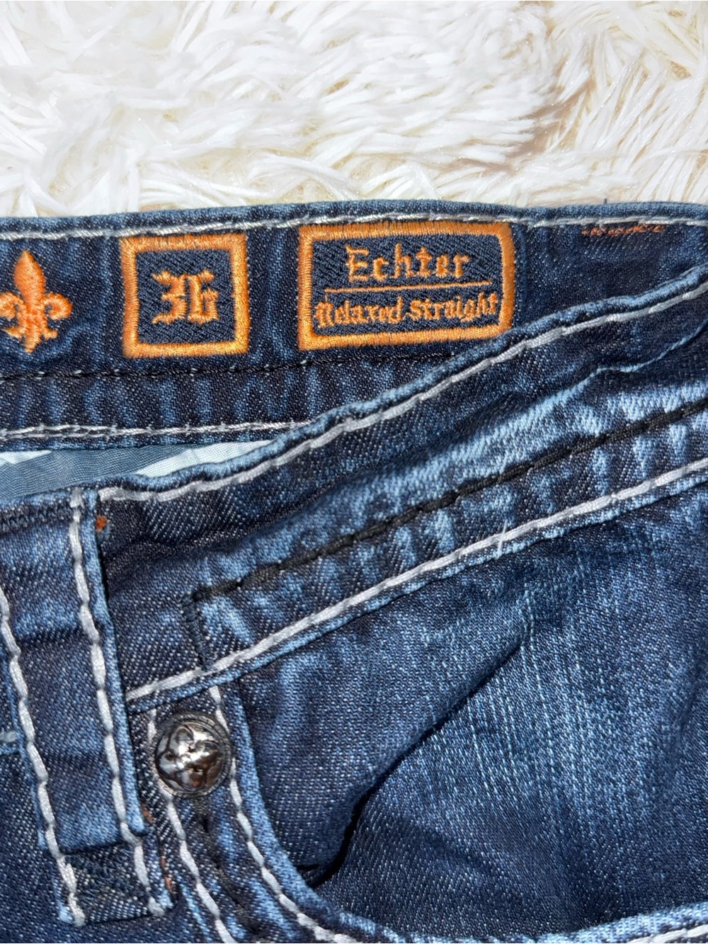 Rock Revival Men’s Denim Blue Jeans Relaxed Straight Echtar Size 36x30 - Picture 7 of 16